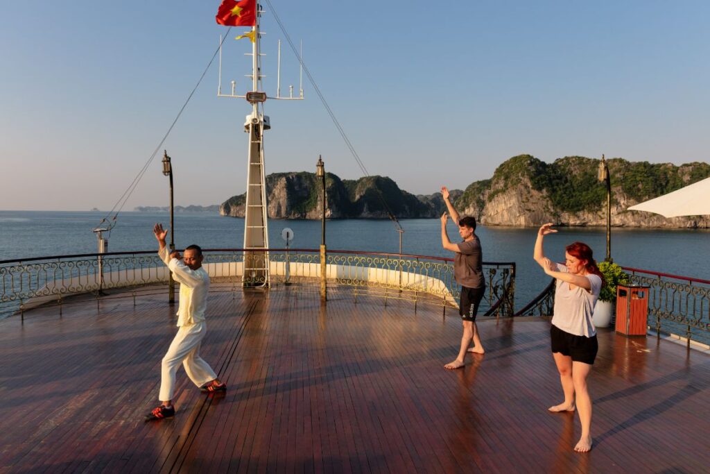 Morning Tai Chi on a junk