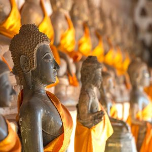 Buddha statues inside famous Wat Sisaket temple, Vientiane, Laos